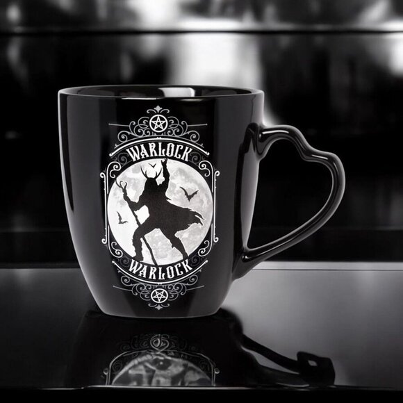 Alchemy ✦ Witch & Warlock Mug Set ✦ Black Fine Bone China w/ Matching Coasters - Picture 3 of 10